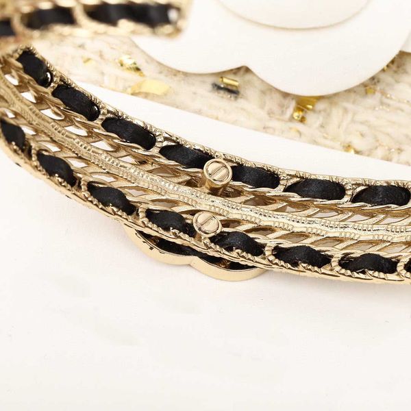 

charm opened bangle with diamond and black genuine leather have box stamp ps7039a, Golden