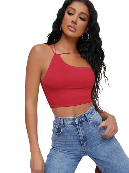 

club one shoulder solid crop i92u#, White