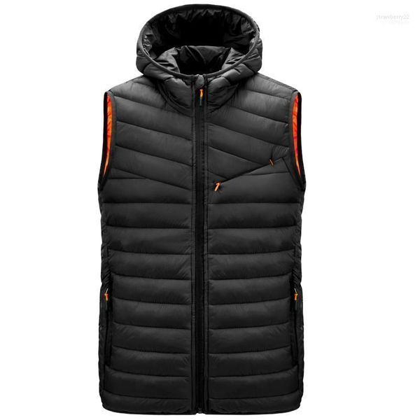 Gilet da uomo Gilet 2022 Piumino invernale Gilet casual da uomo Giacca senza maniche leggera Plus Size 4XL Cappotti con cappuccio caldi1 Stra22