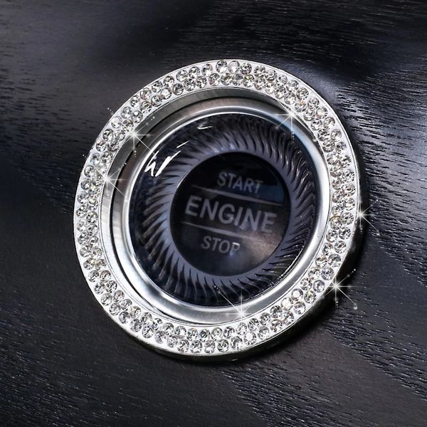 Automobile Automobiles One-Click Start Stop Accensione del motore Pulsante Decorazione Diamante Strass Anello di cristallo Cerchio Trim Copertura casa