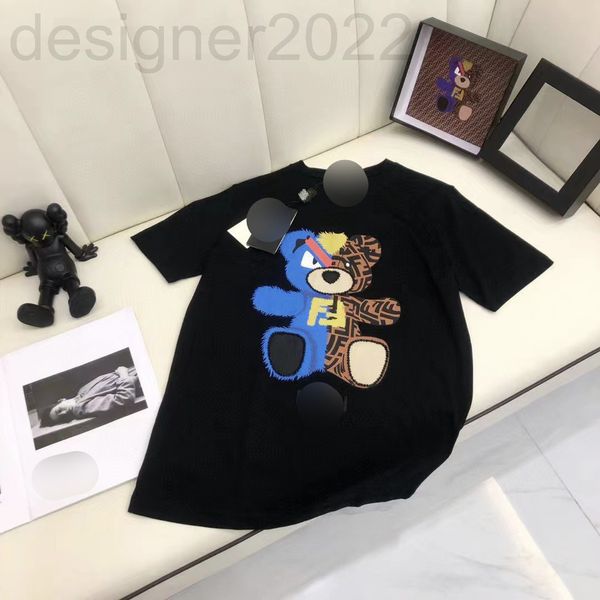

women's t-shirt designer summer color bear nail bead round neck loose casual short sleeve men's and women's t-shirt bhkq, White