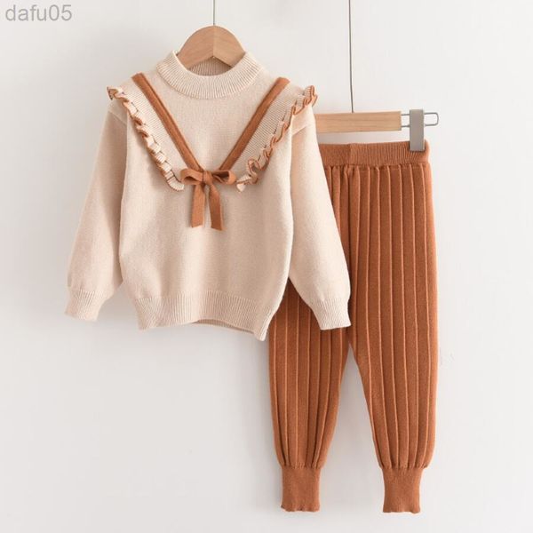 

baby girls sweater clothing sets 2022 winter knitted ruffles fashion party holiday newborn children costumes l220808, White