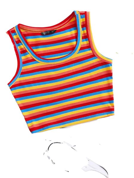 

plus block striped tank 38sl#, Black