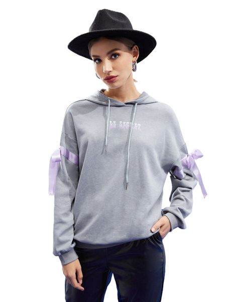 

x bz letter graphic bow detail hoodie d0k6#, Black