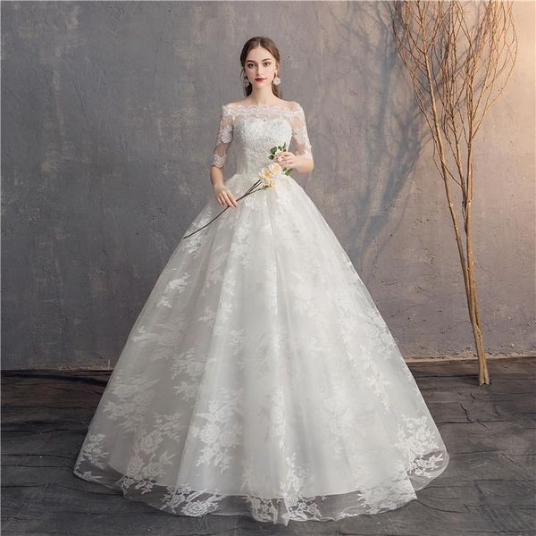 Altri abiti da sposa Abito a mezza manica in pizzo Abito da ballo con spalle scoperte Principessa Ricamo semplice Vestido De NoviaAltro