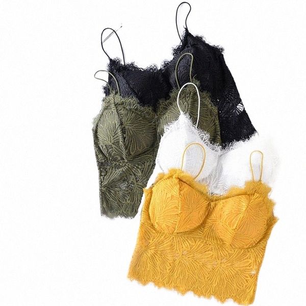 

women's tanks & camis lace vest summer tight wireless bra underwear v-neck wrapped chest solid color 113l#, White