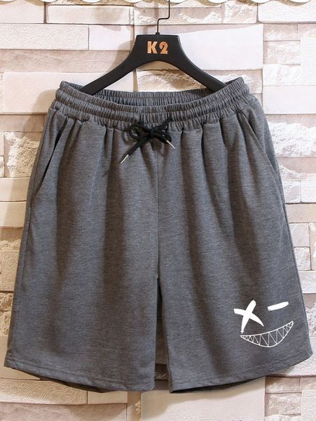 

romwe guys cartoon graphic drawstring shorts u6gu#, White;black