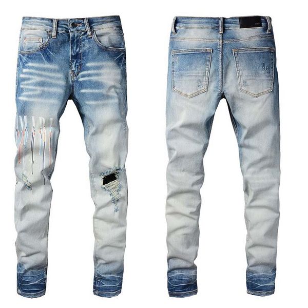 

2022 new jeans distressed ripped biker pants slim fit motorcycle denim pant mens designer jeans size 28-40 #1160, Blue