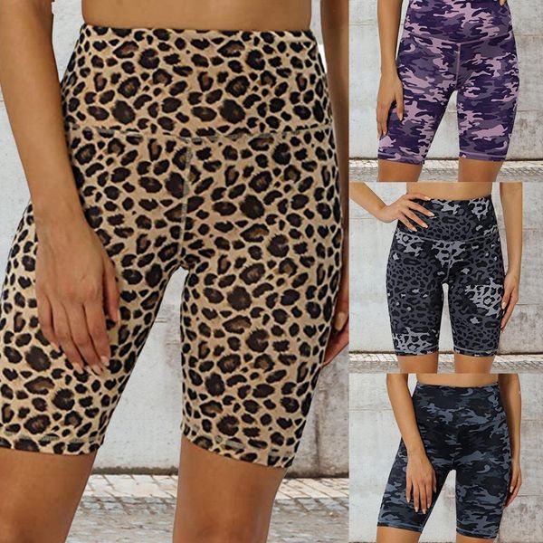 

style leopard print women biker shorts high waist sports summer skinny fitness bodycon cycling bottoms, White;black