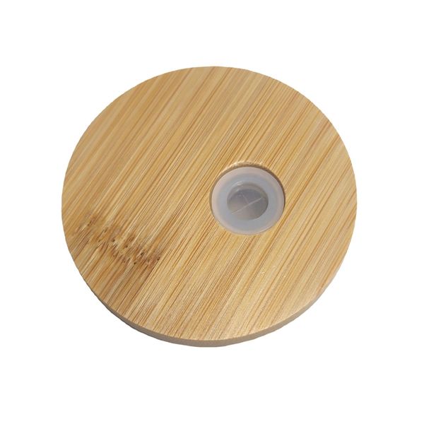 Coperchio per tazza di bambù 70mm / 54mm Coperchi per barattoli di legno riutilizzabili con foro per cannuccia e valvola per cannuccia in silicone