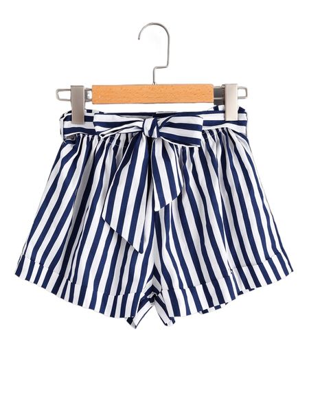 

striped self tie waist shorts x05s#, White;black