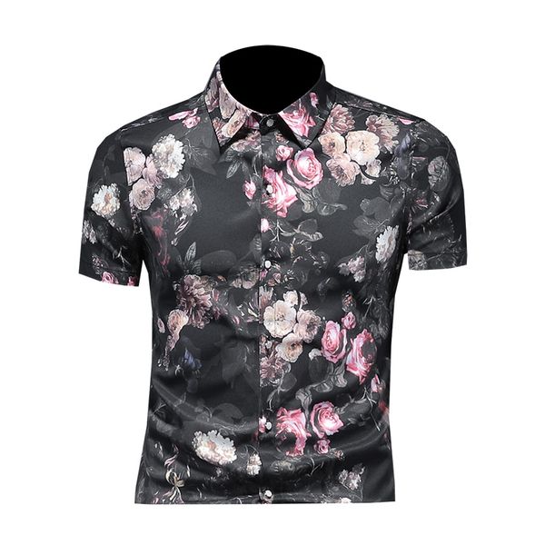 

european and american men's wear summer 2022 new short sleeve single breasted flower print fashion shirt, White;black