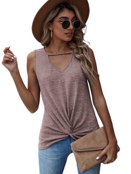 

keyhole neck twist front tank 62sy#, White