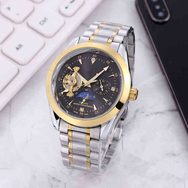 

mens watches mechanical seamaster wristwatch 007 same 8o28 ornate temperament of omg tourbillon steel belt, Slivery;golden