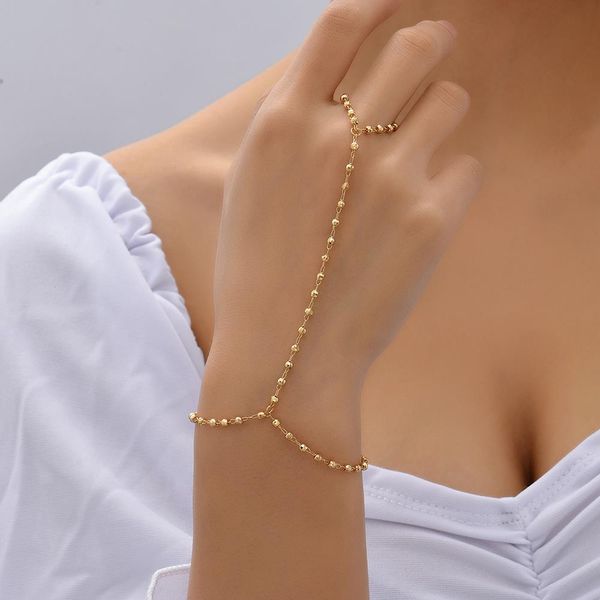 

fashion elegant gold color strand faceted beads chain bracelet finger ring for, Black