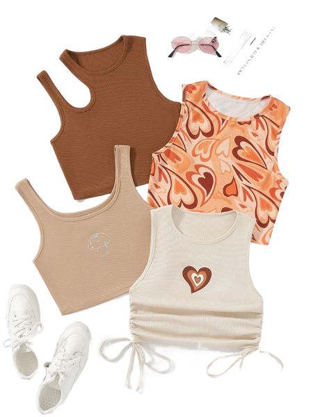 

4pcs mushroom & heart print tank u3cg#, White