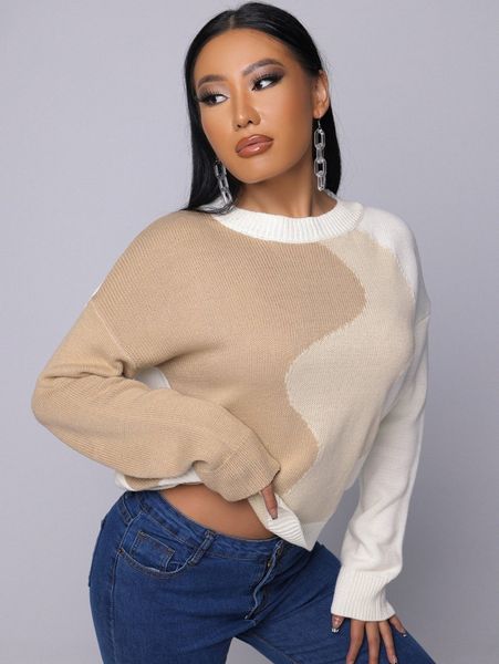 

sxy drop shoulder colorblock sweater w6gz#, White;black