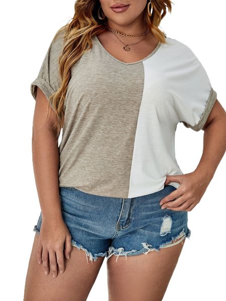 

plus two tone batwing sleeve tee h2do#, Black