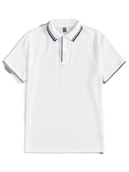 

men contrast striped trim polo shirt r6xw#, White;black