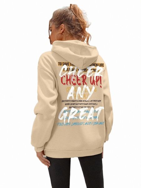 

slogan graphic thermal drawstring hoodie 27p6#, Black