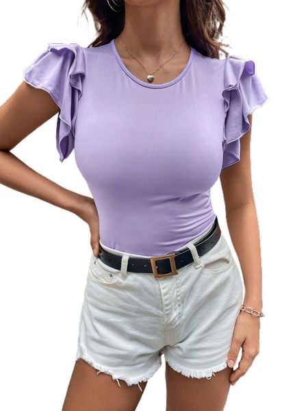 

solid butterfly sleeve tee 47xs#, White