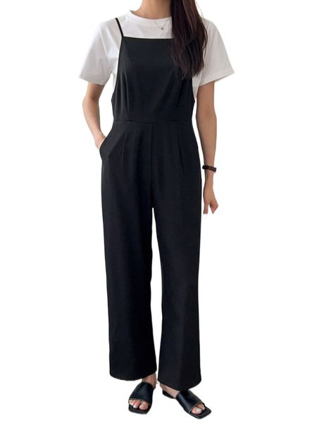 

dazy slant pocket overall jumpsuit without c1m7#, Black;white