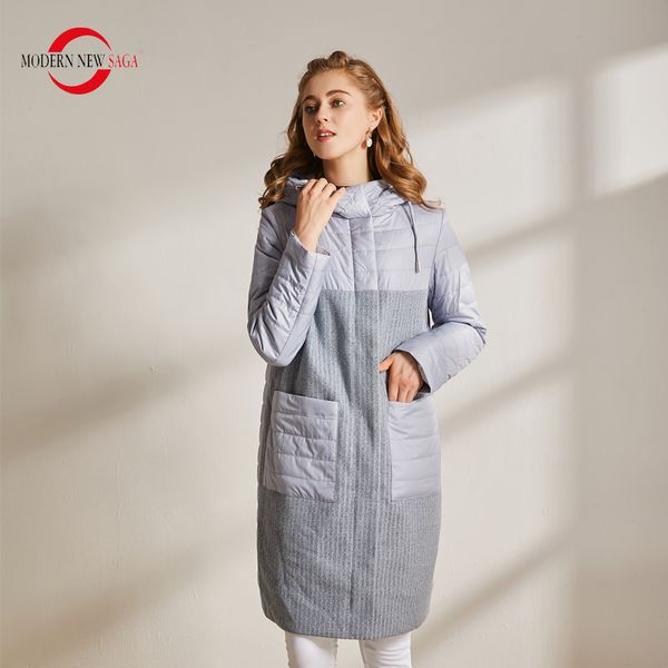 MODERN SAGA Autunno Donna Cappotto Giacca imbottita in cotone Parka con cappuccio Lungo Cappotti femminili casuali Inverno Donna 201026