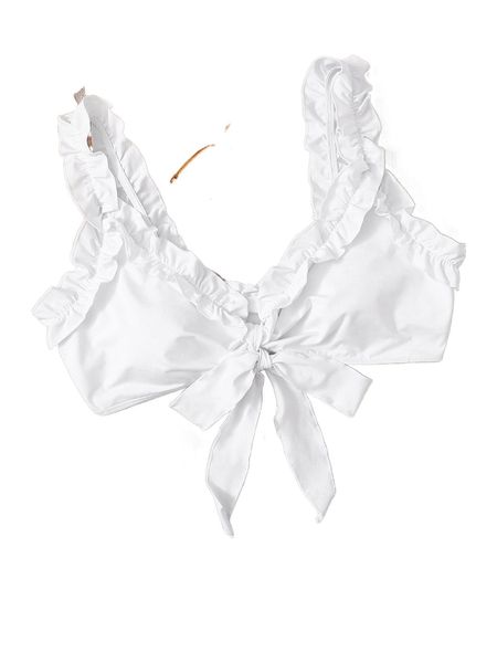 

plus ruffle trim knot front bikini a7bc#, Black