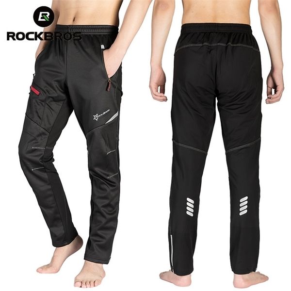 

rockbros winter bike pants men women thermal warm long cycling pants fleece reflective windproof mtb sports bicycle trousers 220509, Black