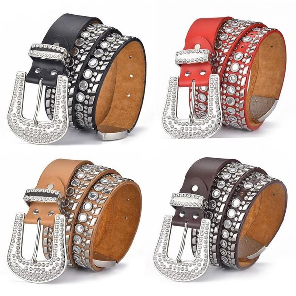 Cinture Cintura con fibbia larga per donna e uomo Teschio con strass vintage Corsetto transfrontaliero con rivetto Para Mujer di alta qualità