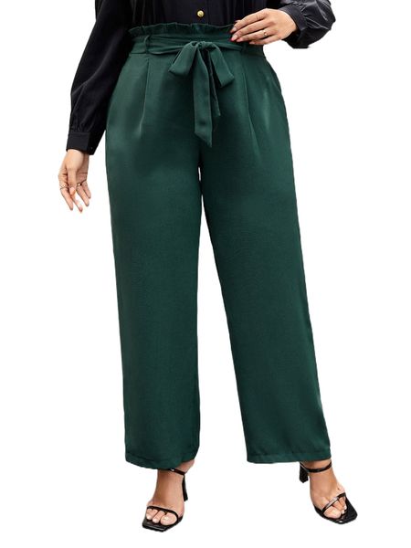 

plus paperbag waist knot front pants 59hs#, Black