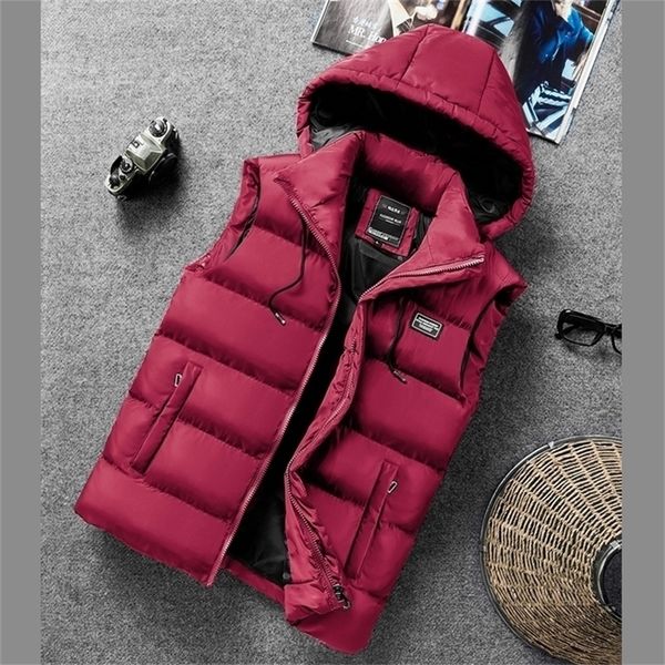 

men's vest winter vest casual waistcoat men's sleeveless jacket thick warm men's vest overcoats hat detachable plus size 8xl, Black;white