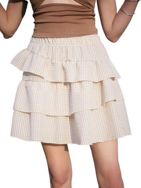 

romwe gingham tiered layer skirt y7c9#, Black