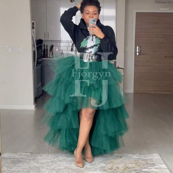 Gonne 2022 Chic High Low Green Tiered Tutu Women For Party Ruffles Gonna lunga femminile Custom Made Tulle Pography