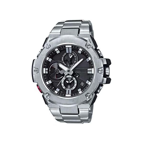 

b100 sports men's quartz calendar watch compass multifunction metal large dial 83r, Slivery;brown