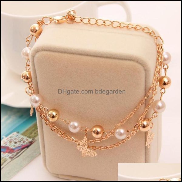 

charm bracelets fashion butterfly pendant bangles for women gold color pseras elastic vintage simated pearl bijouxcharm dro bdegarden dhcdh, Golden;silver