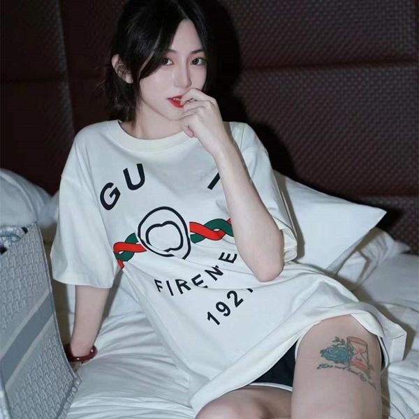 

family high tide red green fried dough twist printing couple male and female stars same fashion short sleeve, White;black