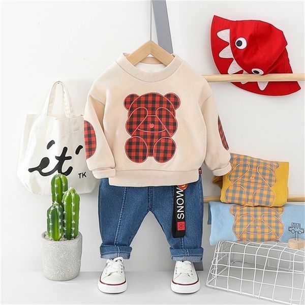 

hylkidhuose spring baby girls boys clothing sets bear t shirt jeans toddler infant clothes children vacation clothing lj201221, White