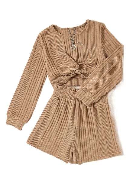 

girls 1pc twist hem tee & 1pc shorts z1pp#, Black;white