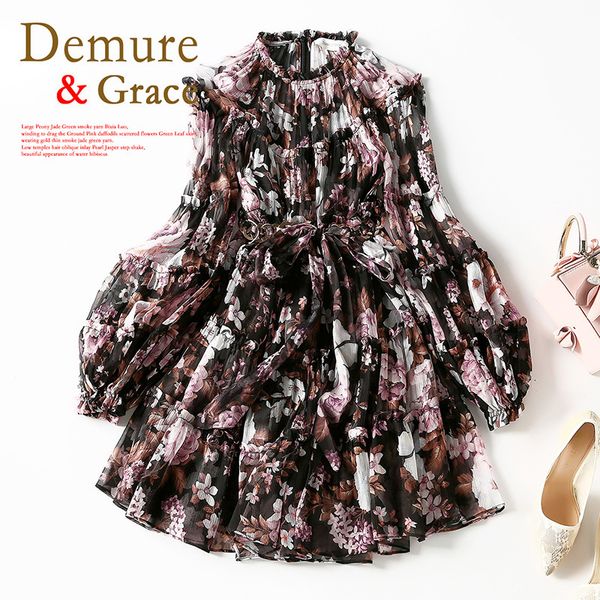 

casual dresses [30 days] early spring printed temperament silk shun yu short skirt high waist two-piece women's dress roci, Black;gray