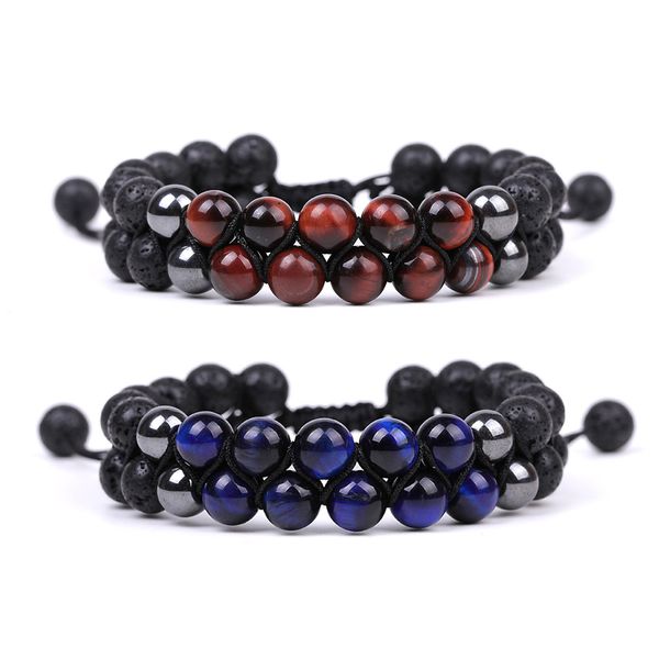 

double layers green red tiger eye stone beaded strand braided bracelet female healing energy yoga bracelet for men women jewelry gifts, Black