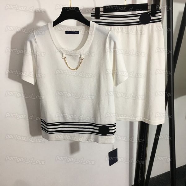 

womens knit t shirts chain design round neck high waist midi skirts fashion t shirt skirt for women, Black