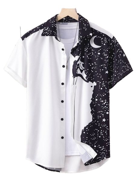 

men random moon & star print shirt without tee f9to#, White;black