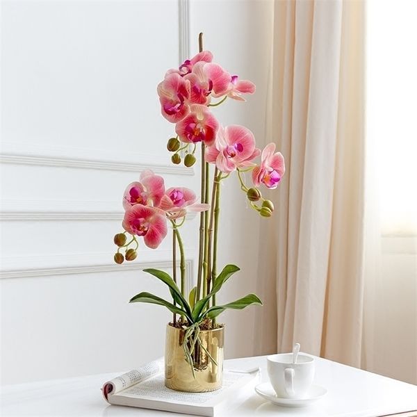 Vaso de flor bem projetado de alta qualidade Vaso de flor artificial Orquídea Arranjo de flores Real Touch Ins Popular T200103