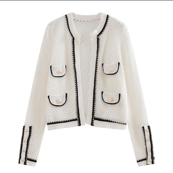 

511 2022 summer kint short sleeve v neck brand same style sweater cardigan black white luxury womens clothes weikey, White;black