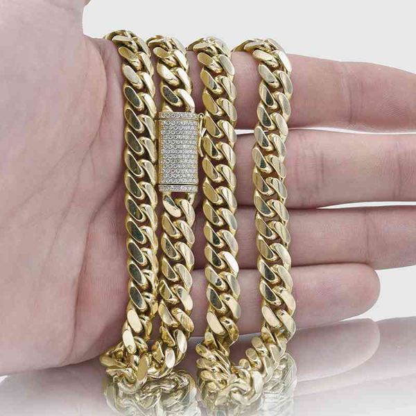 

iced out diamond clasp thick miami stainls steel gold cuban necklace, Silver