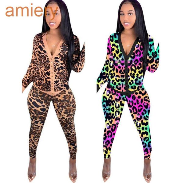 

autumn and winter fashion 2 piece set women leisure suit leopard print slim fit thread sleepwear two piece outfit, Gray
