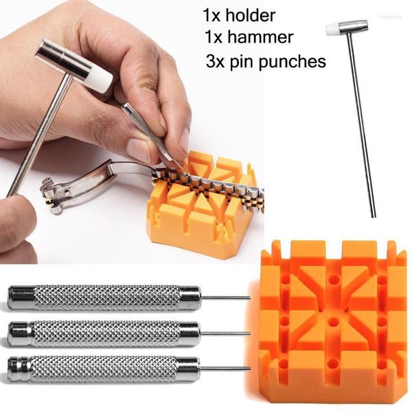 Kits de ferramentas de reparo Conjunto de 5pcs Relógio da faixa de removedura de link de link Banda de ferramentas Pin Pin Punch Hammer Hammer Solder Ajuste Punchando Revestrador Hele22