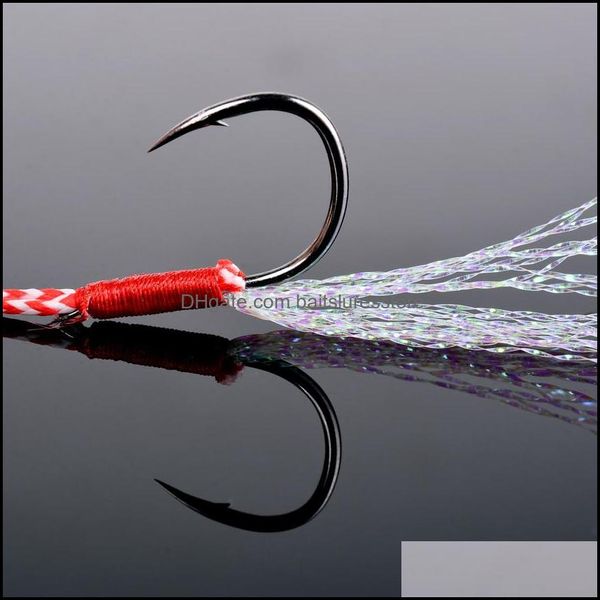 

baits lures fishing sports outdoors 20pcs/lotjig head hook set barbed thread feather pesca high carbon steel lure slow jigging tackle tool