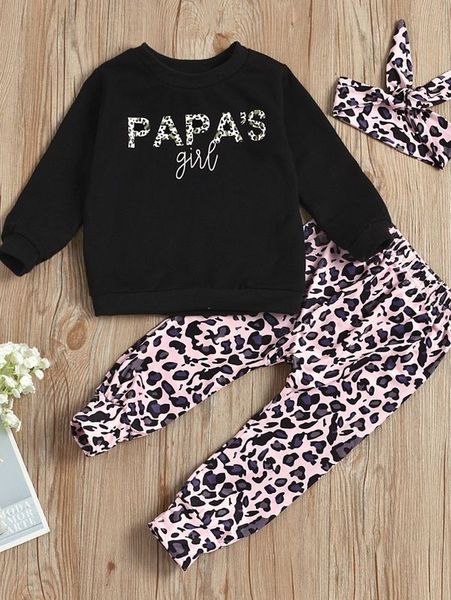 

toddler girls letter graphic sweatshirt & pants & headband she, White